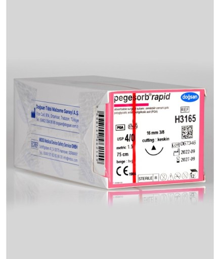 H3165 Pegesorb Rapid 4/0 16 3/8 Keskin (Δ) 75Cm PGLA Emilebilir Sütür 12 Ad./Pkt