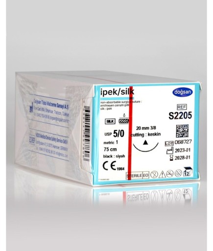 S2205 İpek 5/0 20 3/8 Keskin (Δ) 75Cm İpek Emilemeyen Sütür 12 Ad./Pkt