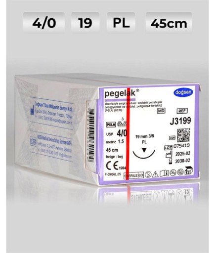 J3199 DOĞSAN Pegelak 4/0 19 3/8 PL 45Cm PGLA Emilebilir Sütür 12 Ad./Pkt