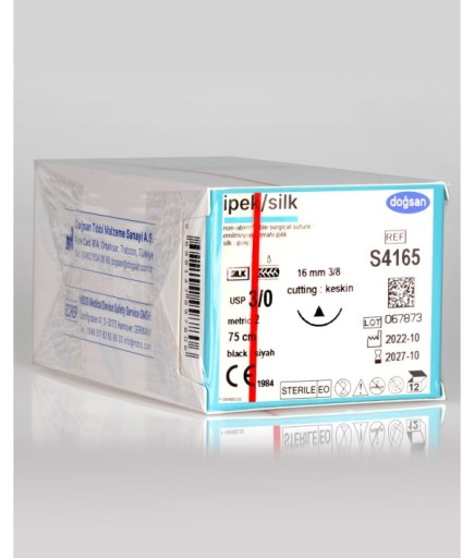 S4165 İpek 3/0 16 3/8 Keskin (Δ) 75Cm İpek Emilemeyen Sütür 12 Ad./Pkt
