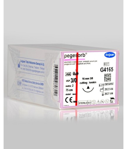 G4165 Pegesorb 3/0 16 3/8 Keskin (Δ) 75Cm PGA Emilebilir Sütür 12 Ad./Pkt