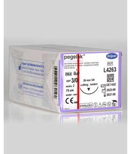 L4263 Pegelak 3/0 26 3/8 Keskin (▼) 75Cm PGLA Emilebilir Sütür 12 Ad./Pkt