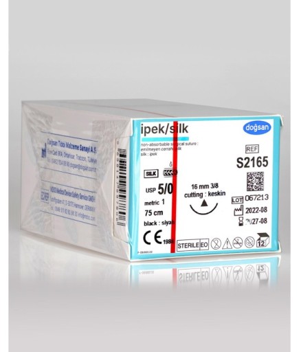 S2165 İpek 5/0 16 3/8 Keskin (Δ) 75Cm İpek Emilemeyen Sütür 12 Ad./Pkt