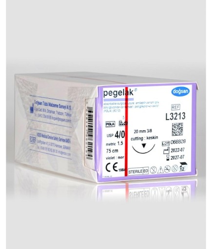 L3213 Pegelak 4/0 20 3/8 Keskin (▼) 75Cm PGLA Emilebilir Sütür 12 Ad./Pkt
