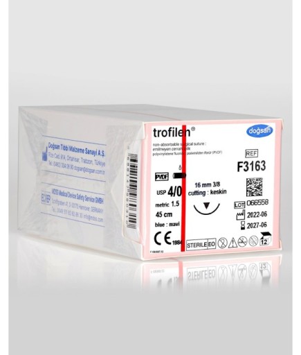 F3163 Trofilen 4/0 16 3/8 Keskin (▼) 45Cm PVDF Emilemeyen Sütür 12 Ad./Pkt
