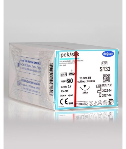 S133 İpek 6/0 13 3/8 Keskin (▼) 45Cm İpek Emilemeyen Sütür 12 Ad./Pkt