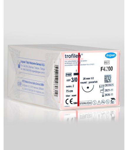 F4200 Trofilen 3/0 20 1/2 Yuvarlak (●) 75Cm PVDF Emilemeyen Sütür 12 Ad./Pkt