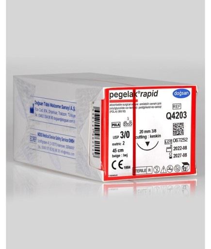 Q4203 Pegelak Rapid 3/0 20 3/8 Keskin (▼) 45Cm PGLA Emilebilir Sütür 12 Ad./Pkt
