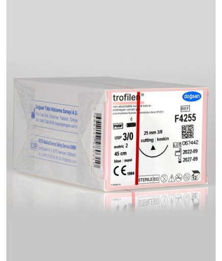 F4255 Trofilen 3/0 25 3/8 Keskin (Δ) 45Cm PVDF Emilemeyen Sütür 12 Ad./Pkt