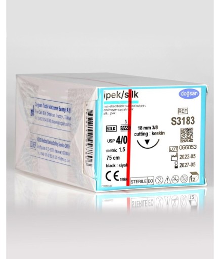 S3183 İpek 4/0 18 3/8 Keskin (▼) 75Cm İpek Emilemeyen Sütür 12 Ad./Pkt