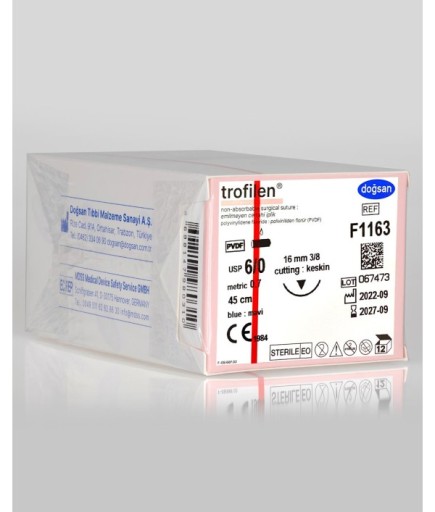 F1163 Trofilen 6/0 16 3/8 Keskin (▼) 45Cm PVDF Emilemeyen Sütür 12 Ad./Pkt