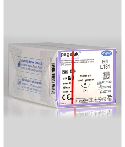 L131 Pegelak 6/0 13 3/8 Yuvarlak (●) 45Cm PGLA Emilebilir Sütür 12 Ad./Pkt