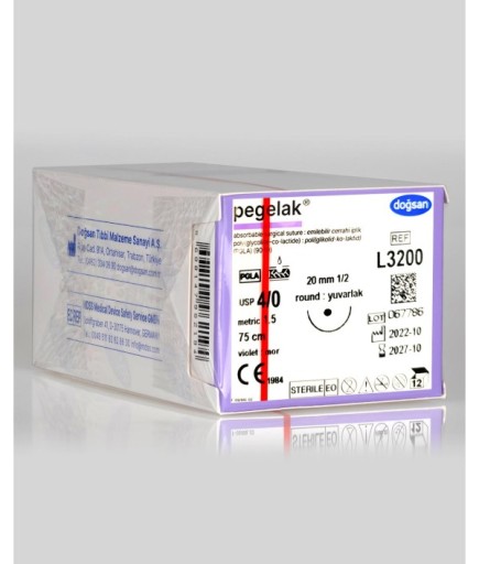 L3200 Pegelak 4/0 20 1/2 Yuvarlak (●) 75Cm PGLA Emilebilir Sütür 12 Ad./Pkt