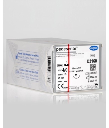 D3160 Pedesente 4/0 16 1/2 Yuvarlak (●) 75Cm PDO Emilebilir Sütür 12 Ad./Pkt