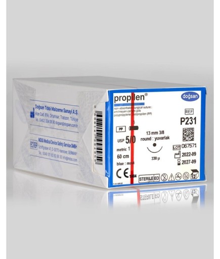 P231 Propilen 5/0 13 3/8 Yuvarlak (●) 60Cm Polipropilen Emilemeyen Sütür 12 Ad./Pkt