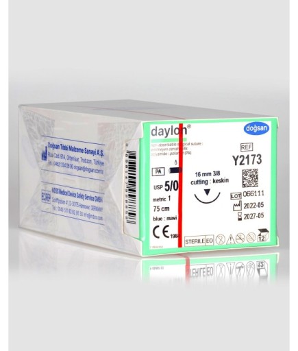 Y2173 Daylon 5/0 16 3/8 Keskin (▼) 75Cm Polyamid Emilemeyen Sütür 12 Ad./Pkt