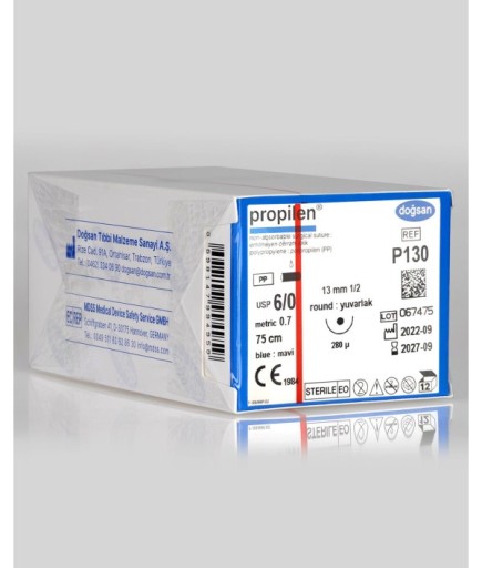 P130 Propilen 6/0 13 1/2 Yuvarlak (●) 75Cm Polipropilen Emilemeyen Sütür 12 Ad./Pkt