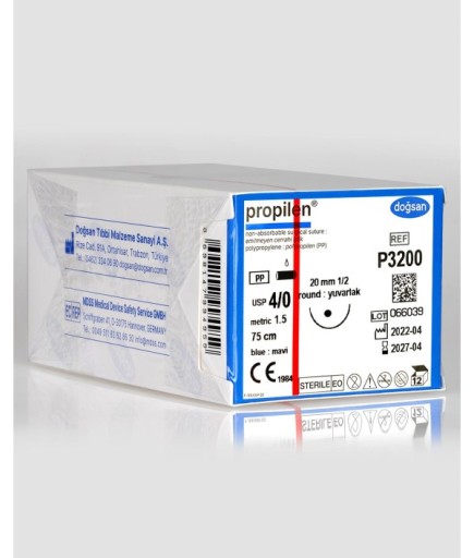 P3200 Propilen 4/0 20 1/2 Yuvarlak (●) 75Cm Polipropilen Emilemeyen Sütür 12 Ad./Pkt