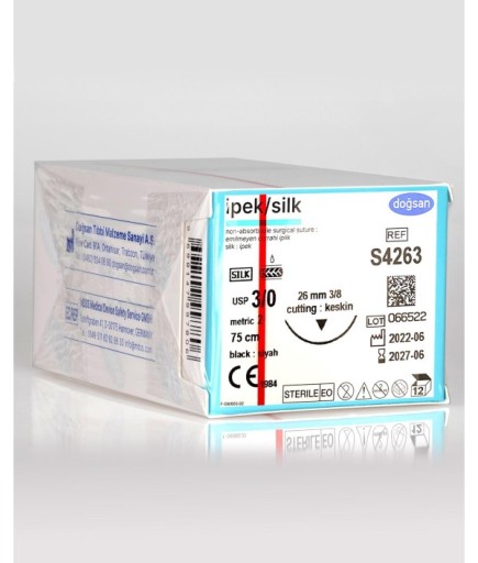S4263 İpek 3/0 26 3/8 Keskin (▼) 75Cm İpek Emilemeyen Sütür 12 Ad./Pkt