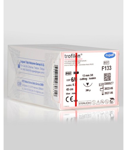 F133 Trofilen 6/0 13 3/8 Keskin (▼) 45Cm PVDF Emilemeyen Sütür 12 Ad./Pkt