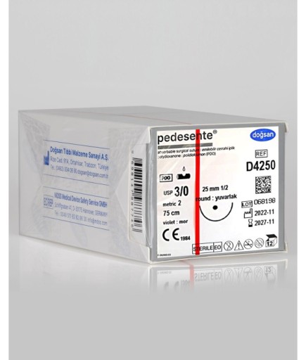 D4250 Pedesente 3/0 25 1/2 Yuvarlak (●) 75Cm PDO Emilebilir Sütür 12 Ad./Pkt