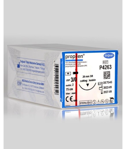 P4263 Propilen 3/0 26 3/8 Keskin (▼) 75Cm Polipropilen Emilemeyen Sütür 12 Ad./Pkt