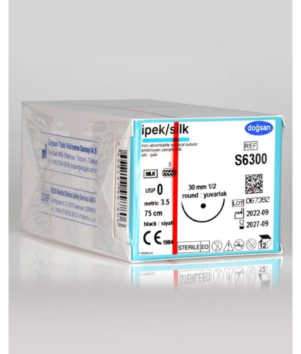 S6300 İpek 0 30 1/2 Yuvarlak (●) 75Cm İpek Emilemeyen Sütür 12 Ad./Pkt