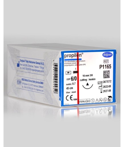 P1165 Propilen 6/0 16 3/8 Keskin (Δ) 45Cm Polipropilen Emilemeyen Sütür 12 Ad./Pkt