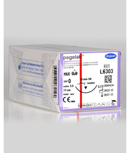 L6303 Pegelak 0 30 3/8 Keskin (▼) 75Cm PGLA Emilebilir Sütür 12 Ad./Pkt