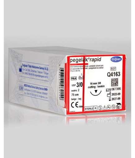 Q4163 Pegelak Rapid 3/0 16 3/8 Keskin (▼) 75Cm PGLA Emilebilir Sütür 12 Ad./Pkt