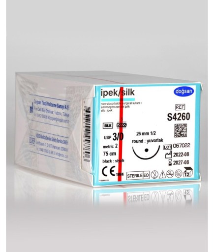 S4260 İpek 3/0 26 1/2 Yuvarlak (●) 75Cm İpek Emilemeyen Sütür 12 Ad./Pkt