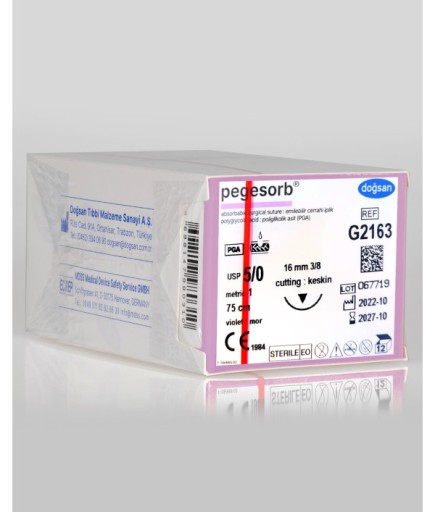 G2163 Pegesorb 5/0 16 3/8 Keskin (▼) 75Cm PGA Emilebilir Sütür 12 Ad./Pkt