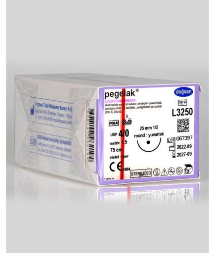 L3250 Pegelak 4/0 25 1/2 Yuvarlak (●) 75Cm PGLA Emilebilir Sütür 12 Ad./Pkt