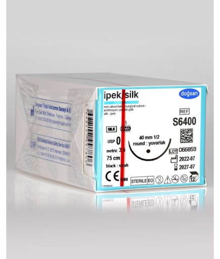 S6400 İpek 0 40 1/2 Yuvarlak (●) 75Cm İpek Emilemeyen Sütür 12 Ad./Pkt