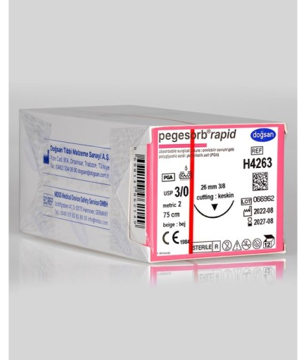 H4263 Pegesorb Rapid 3/0 26 3/8 Keskin (▼) 75Cm PGLA Emilebilir Sütür 12 Ad./Pkt