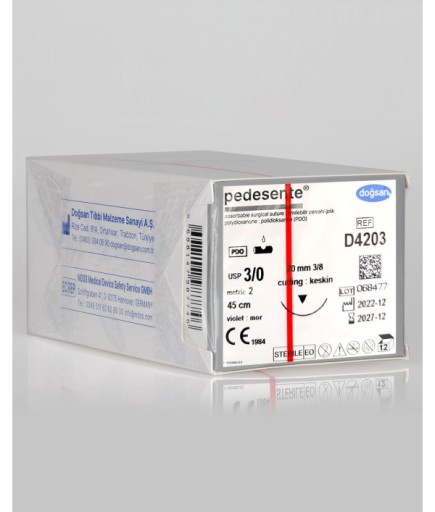 D4203 Pedesente 3/0 20 3/8 Keskin (▼) 45Cm PDO Emilebilir Sütür 12 Ad./Pkt