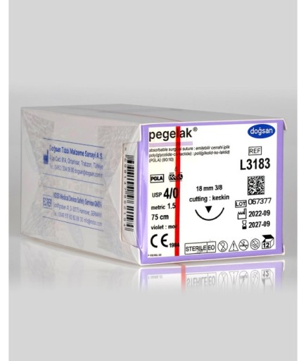 L3183 Pegelak 4/0 18 3/8 Keskin (▼) 75Cm PGLA Emilebilir Sütür 12 Ad./Pkt