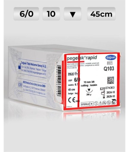 Q103 DOĞSAN Pegelak Rapid  10 3/8 Keskin (▼) PGLA Emilebilir Sütür 12 Ad./Pkt