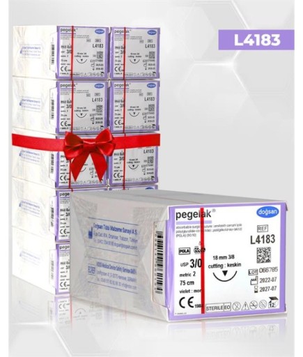 SET00103 DOĞSAN Pegelak 3/0 18 3/8 Keskin (▼) 75Cm PGLA Emilebilir Sütür 10 Kt./Set
