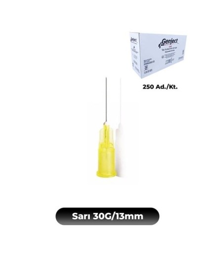 Genject  30G (0.3Mm.), 13Mm,Sarı Enjektör İğnesi, Mezoterapi İğnesi, Botoks İğne Ucu  250 Ad./Kt.
