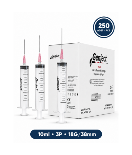 Genject  Kilitsiz (Luer Slip) Enjektör Ve İğneler 18G (1-27Mm-) 38Mm 250- 152MML029