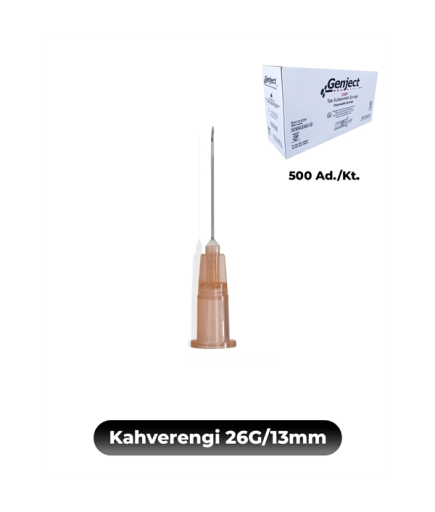 Genject 26G (0.46Mm.), 13Mm,Kahverengi Enjektör İğnesi, İnsülin İğnesi, Botoks İğne Ucu 500 Ad./Kt. (K:5000)- 152MML120