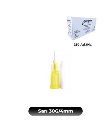 Genject 30G (0.3Mm.), 4Mm,Sarı Enjektör İğnesi, Mezoterapi İğnesi, Botoks İğne Ucu 500 Ad./Kt. (K:5000)- 152MML141