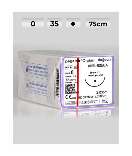 Pegelak C-Plus 0 35 1/2 Yuvarlak (●) 75Cm PGLA Antibakteriyel Emilebilir Sütür 12 Ad./Pkt