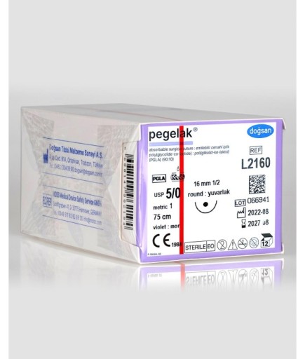 L2160 Pegelak 5/0 16 1/2 Yuvarlak (●) 75Cm PGLA Emilebilir Sütür 12 Ad./Pkt