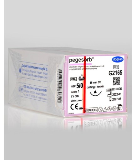 G2165 Pegesorb 5/0 16 3/8 Keskin (Δ) 75Cm PGA Emilebilir Sütür 12 Ad./Pkt