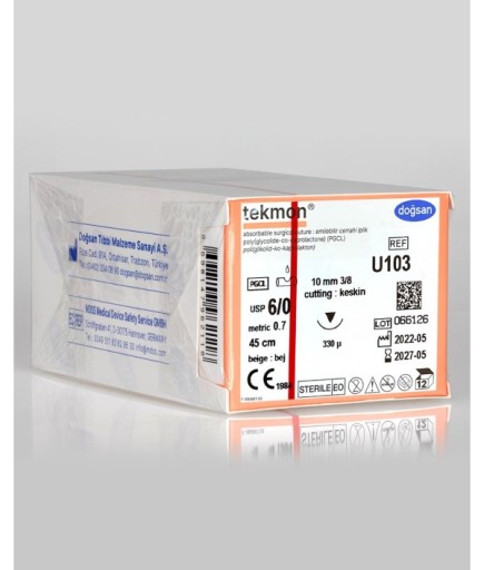 U103 Tekmon 6/0 10 3/8 Keskin (▼) 45Cm PGCL Emilebilir Sütür 12 Ad./Pkt