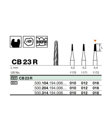 HBCB23R Piyesemen Tungsten Karbit Yuvarlak Bitim Konik, Laboratuvar Frez
