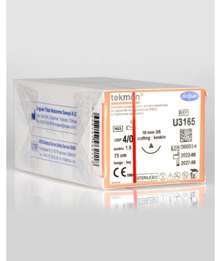 U3165 Tekmon 4/0 16 3/8 Keskin (Δ) 75Cm PGCL Emilebilir Sütür 12 Ad./Pkt