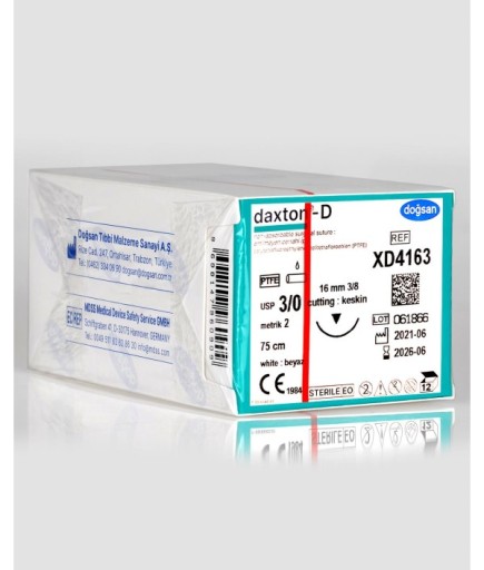 XD4163 Daxton-D 3/0 16 3/8 Keskin (▼) 75Cm TEFLON Emilemeyen Sütür 12 Ad./Pkt
